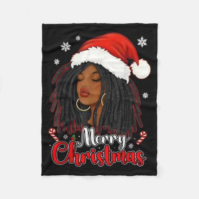 Couverture Polaire Merry Christmas Black African Girl Santa Hat Xmas  (Devant)