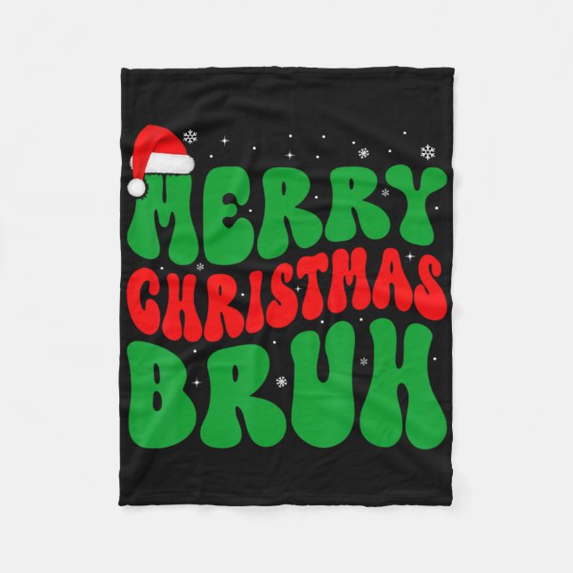 Couverture Polaire Merry Christmas Bruh Xmas Lights Santa Hat Mens Bo (Devant)