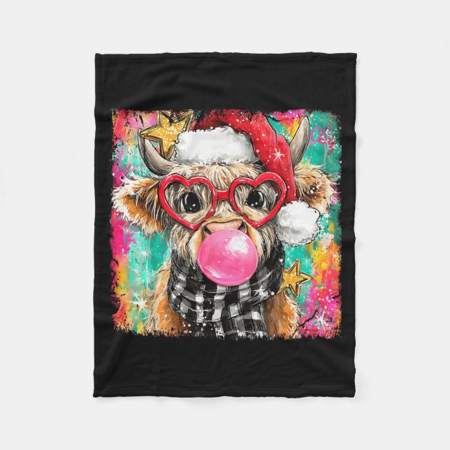 Couverture Polaire Merry Christmas Bubble Gum Xmas Highland Cow Heife (Devant)