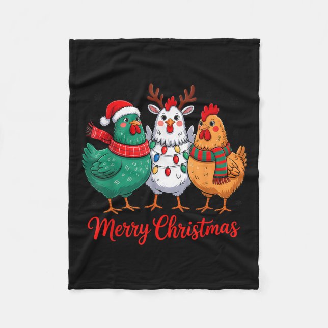 Couverture Polaire Merry Christmas Chicken Farmer Animal Santa Hat Xm (Devant)