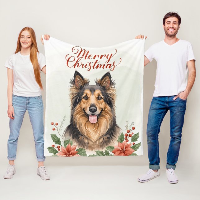 Couverture Polaire Merry Christmas Dog Cozy Winter Holiday Blanket (En situation)