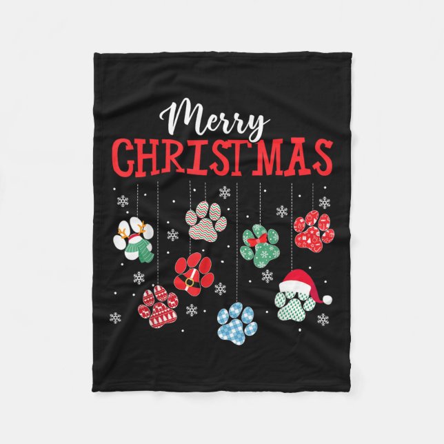 Couverture Polaire Merry Christmas Dog Paws Lights Funny Xmas Womens  (Devant)