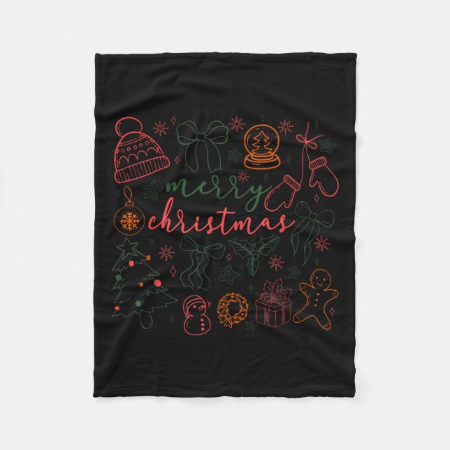 Couverture Polaire Merry Christmas Doodle Xmas Tree Gingerbread Men W (Devant)