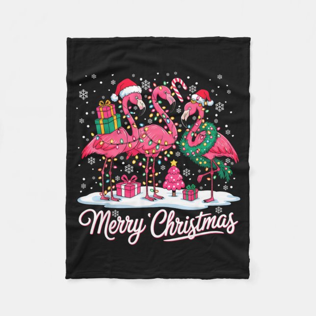 Couverture Polaire Merry Christmas Flamingo Lights Santa Hat Snow Xma (Devant)
