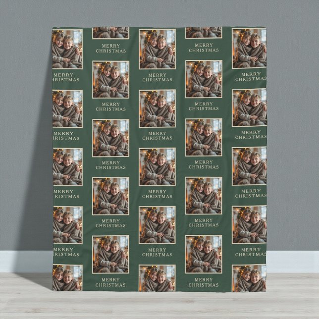 Couverture Polaire Merry Christmas Green Photo Holiday (Créateur téléchargé)