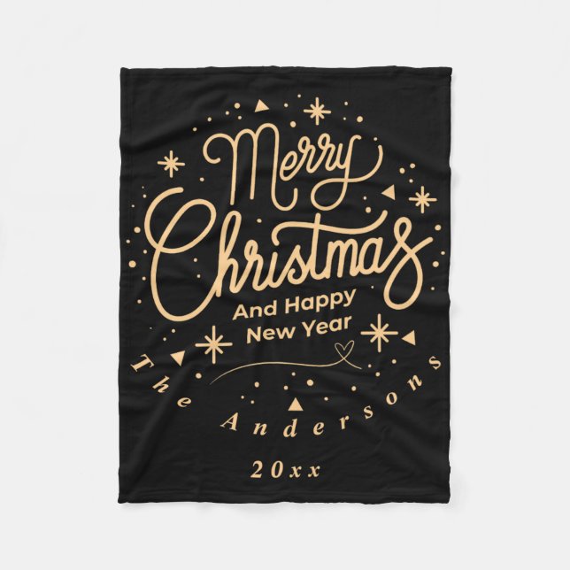 Couverture Polaire Merry Christmas Happy New Year Modern Green Gold T (Devant)