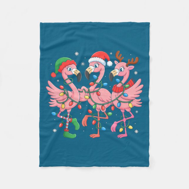 Couverture Polaire Merry Christmas Hat Santa Flamingo Light Christmas (Devant)