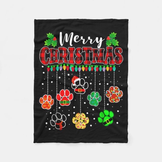 Couverture Polaire Merry Christmas Lights Dog Paw Xmas  (Devant)