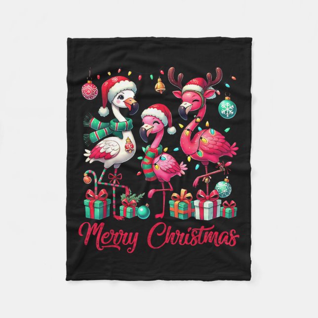 Couverture Polaire Merry Christmas Lights Flamingo Santa Hat Snow Xma (Devant)