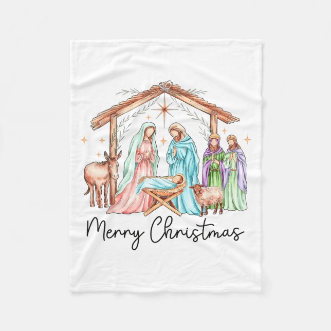 Couverture Polaire Merry Christmas Nativity Scene North Star Baby Jes (Devant)
