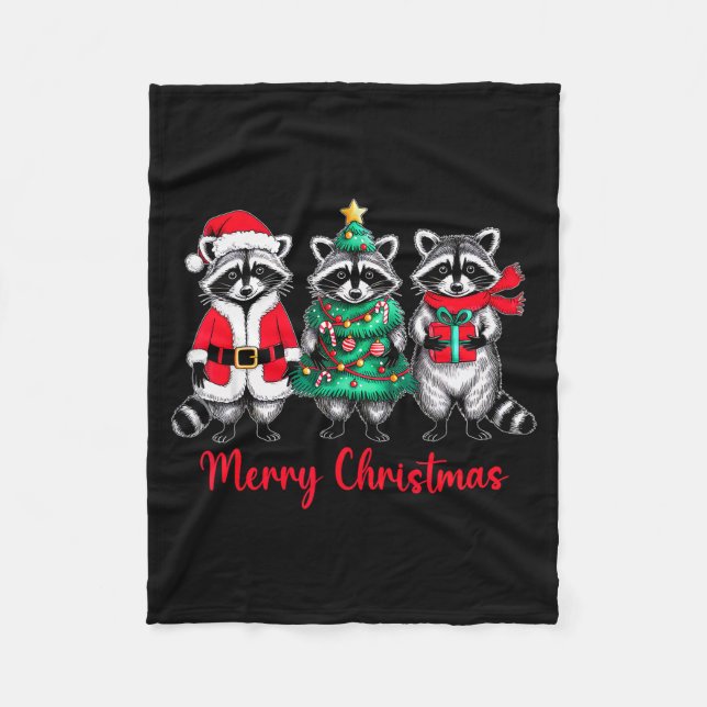 Couverture Polaire Merry Christmas Raccoon Santa Hat Xmas Animal Racc (Devant)