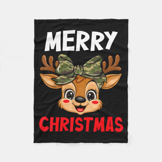 Couverture Polaire Merry Christmas Reindeer Girls Kids Camo Bow Pajam (Devant)