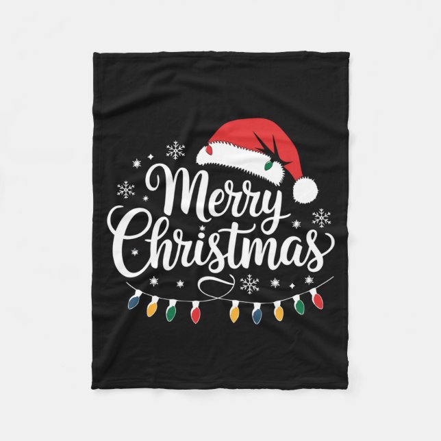 Couverture Polaire Merry Christmas Santa Hat Xmas Lights Red Family M (Devant)
