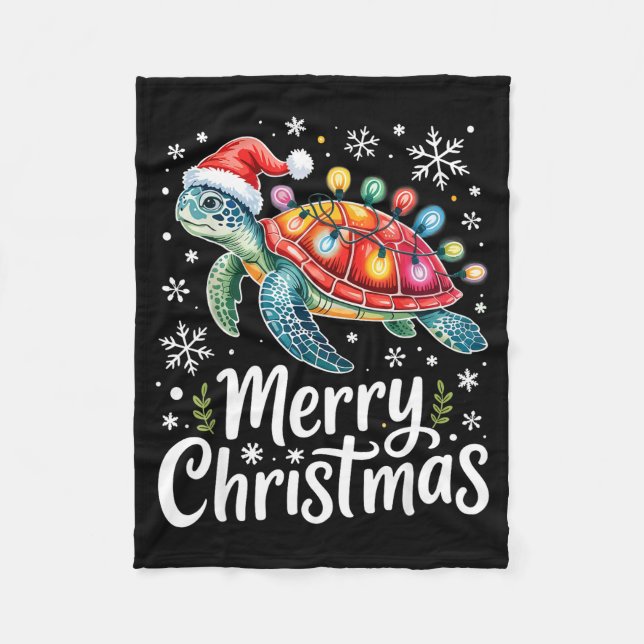 Couverture Polaire Merry Christmas Sea Turtle Christmas Lights Santa  (Devant)
