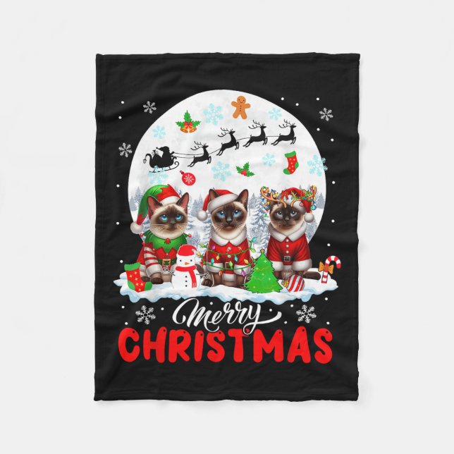 Couverture Polaire Merry Christmas Three Santa Elf Reindeer Siamese C (Devant)