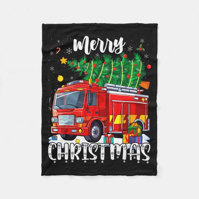 Couverture Polaire Merry Christmas Tree Firetruck Pajama Firefighter  (Devant)