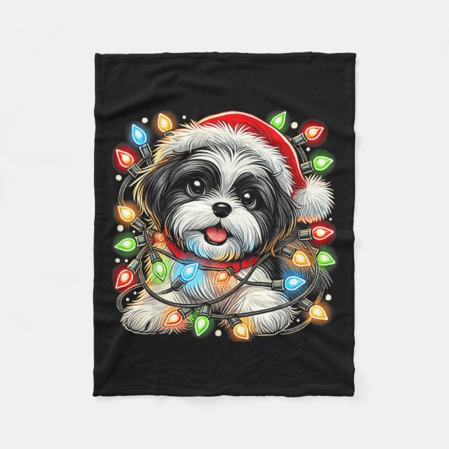 Couverture Polaire Merry Christmas Xmas Shih Tzu Santa Dog Men Women  (Devant)