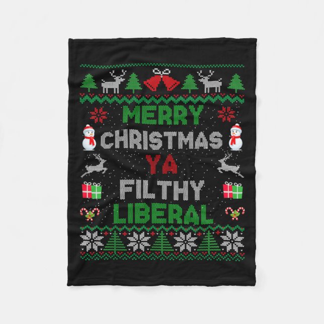 Couverture Polaire Merry Christmas Ya Filthy Liberal Ugly Knit Long S (Devant)