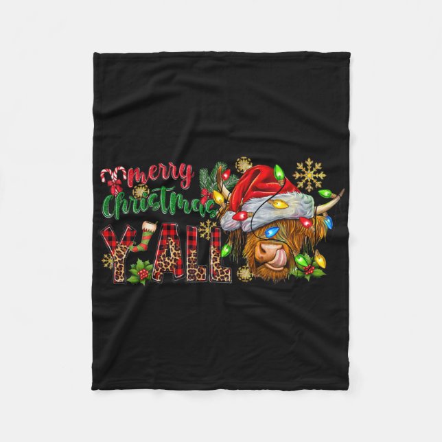 Couverture Polaire Merry Christmas Y'all Cute Cow Christmas Santa Hat (Devant)