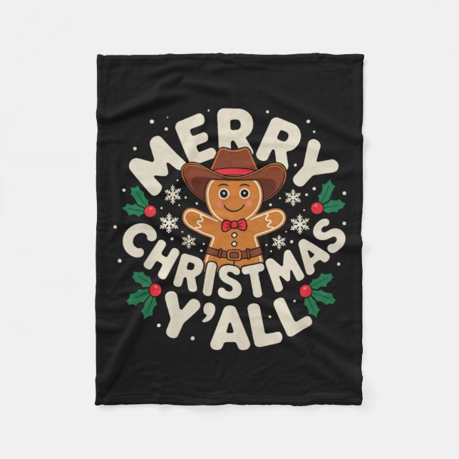 Couverture Polaire Merry Christmas Yall Gingerbread Cowboy Howdy West (Devant)
