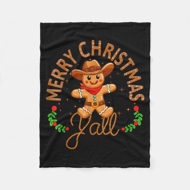 Couverture Polaire Merry Christmas Yall Gingerbread Cowboy Howdy West (Devant)