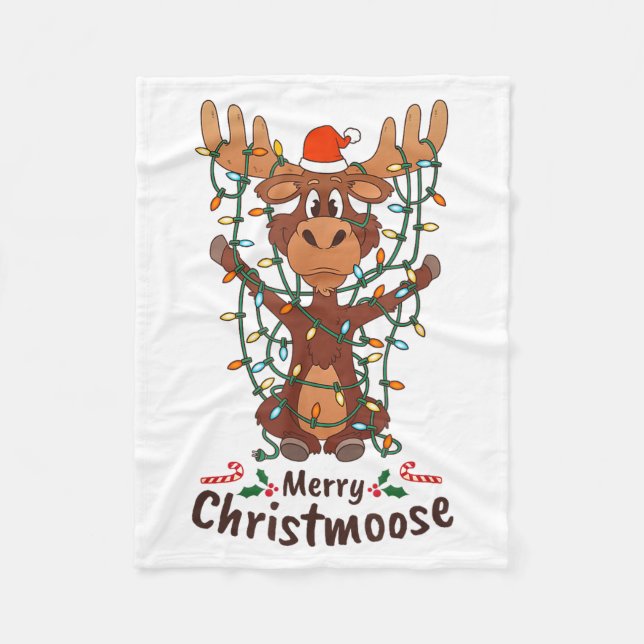Couverture Polaire Merry Christmoose Christmas Moose Xmas Tree Lights (Devant)