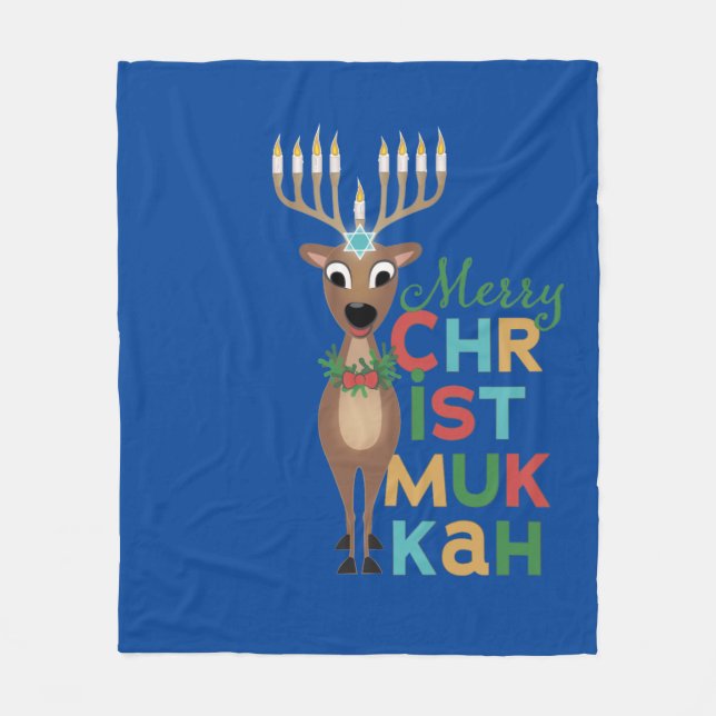 Couverture Polaire Merry Christmukkah Reindeer (Devant)