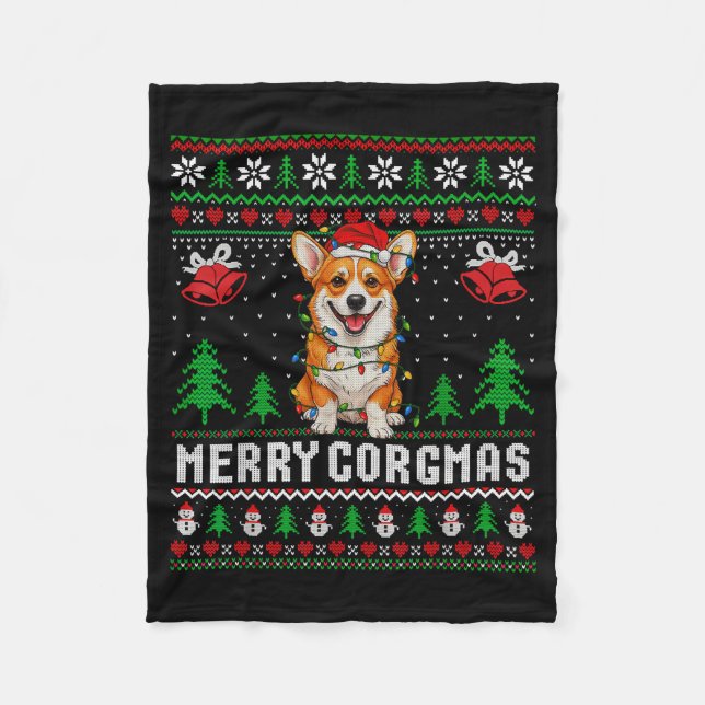 Couverture Polaire Merry Corgmas Ugly Sweater Funny Corgi Christmas T (Devant)