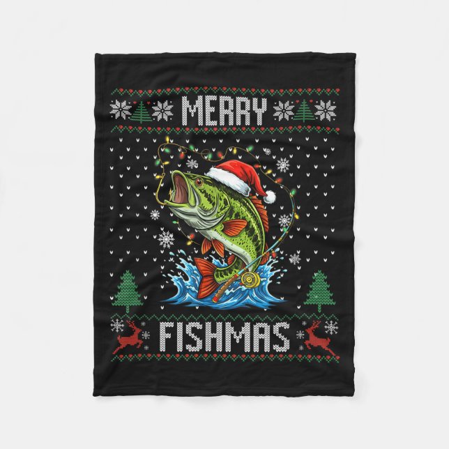 Couverture Polaire Merry Fishmas B Fish Fishing Christmas Ugly Sweate (Devant)