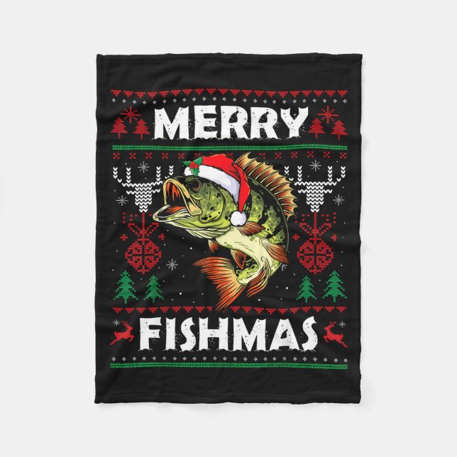 Couverture Polaire Merry Fishmas B Fish Fishing Christmas Ugly Sweate (Devant)