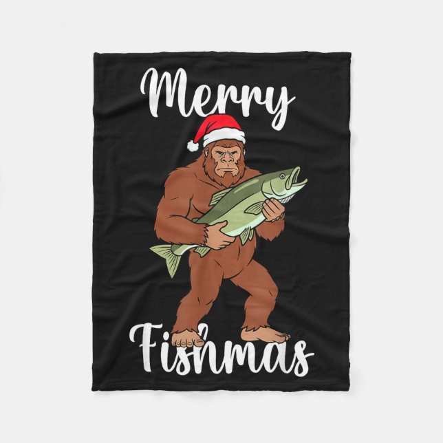 Couverture Polaire Merry Fishmas Bigfoot Fishing Funny Sasquatch Sant (Devant)
