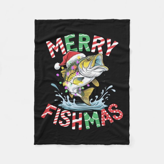 Couverture Polaire Merry Fishmas Père Noël Pêche Funny Pêcheur Christ (Devant)
