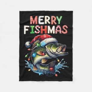 Couverture Polaire Merry Fishmas Père Noël Pêcheurs amoureux Drôle Pê