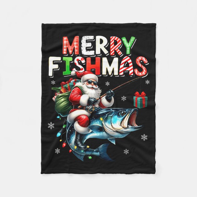 Couverture Polaire Merry Fishmas Santa Fishing Lovers Funny Fisherman (Devant)