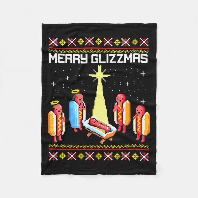 Couverture Polaire Merry Glizzmas Tacky Funny Merry Christmas Hotdogs (Devant)