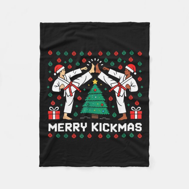 Couverture Polaire Merry Kickmas Funny Karate Jiu Jitsu Ugly Christma (Devant)