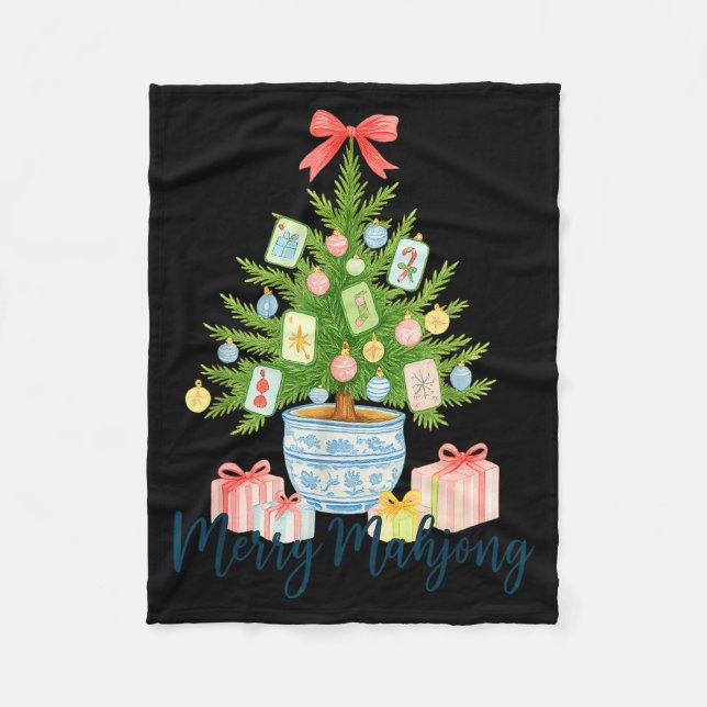 Couverture Polaire Merry Mahjong Christmas Tree Chinoiserie Holiday  (Devant)