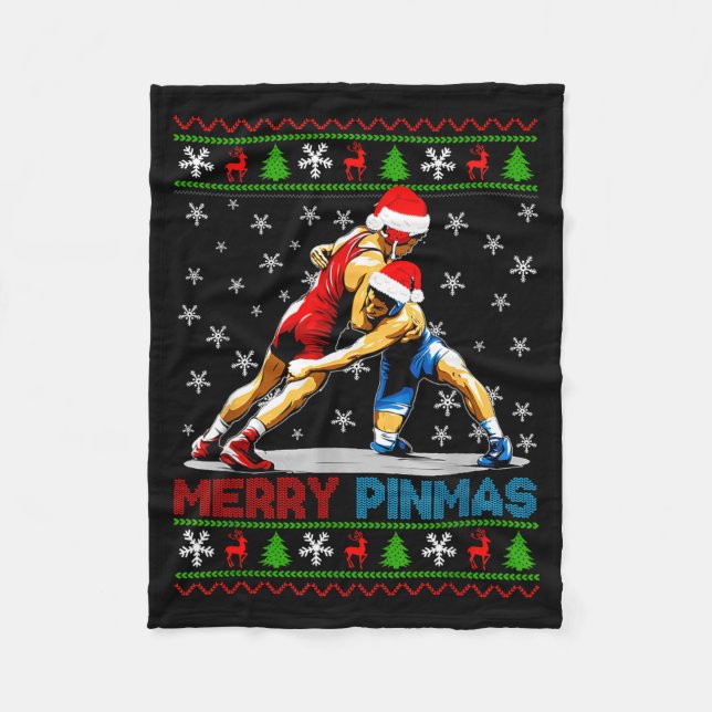 Couverture Polaire Merry Nmas Ugly Christmas Santa Claus Wrestling Bo (Devant)