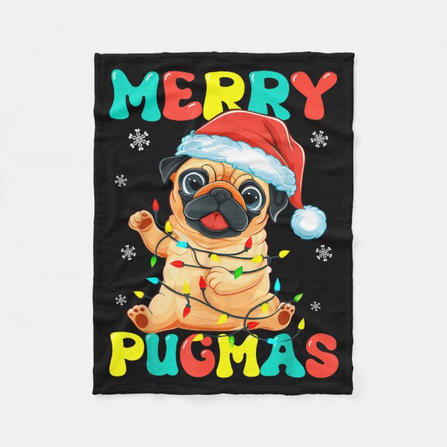 Couverture Polaire Merry Pugmas Pug Christmas Santa Pug Xmas Lights D (Devant)