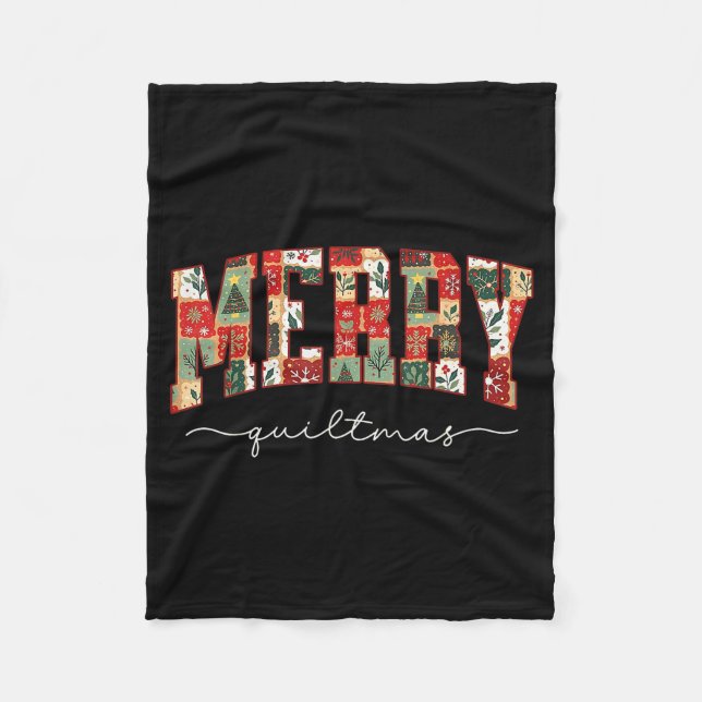 Couverture Polaire Merry Quiltmas Patchwork Quilters Knitting Sewing  (Devant)