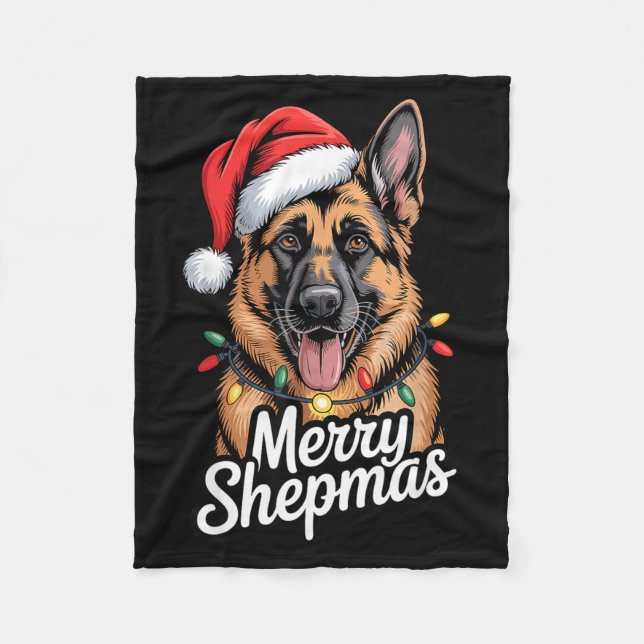 Couverture Polaire Merry Shepmas German Shepherd Christmas Lights Hum (Devant)