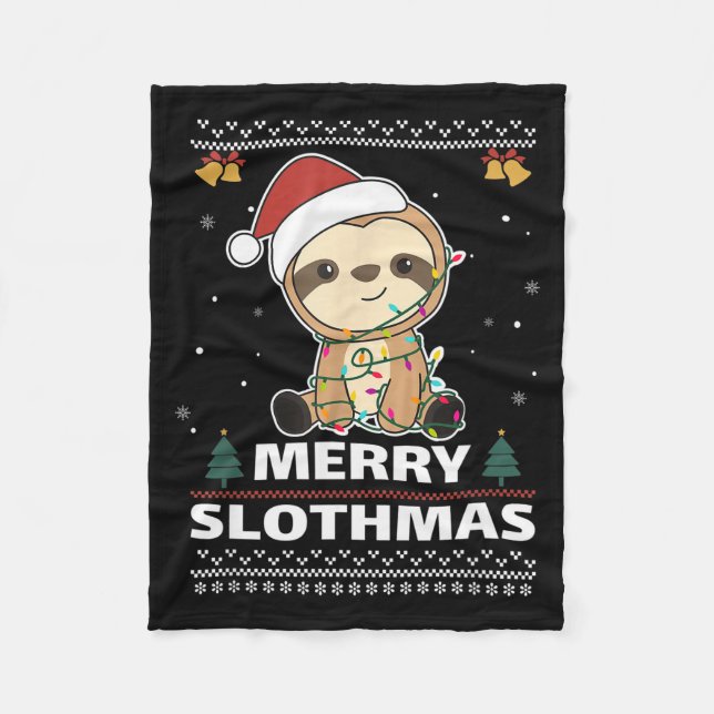 Couverture Polaire Merry Slothmas Funny Sloth Christmas Pun  (Devant)