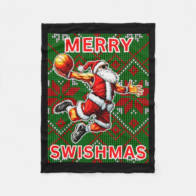 Couverture Polaire Merry Swishmas Basketball Christmas Santa Claus Sl (Devant)