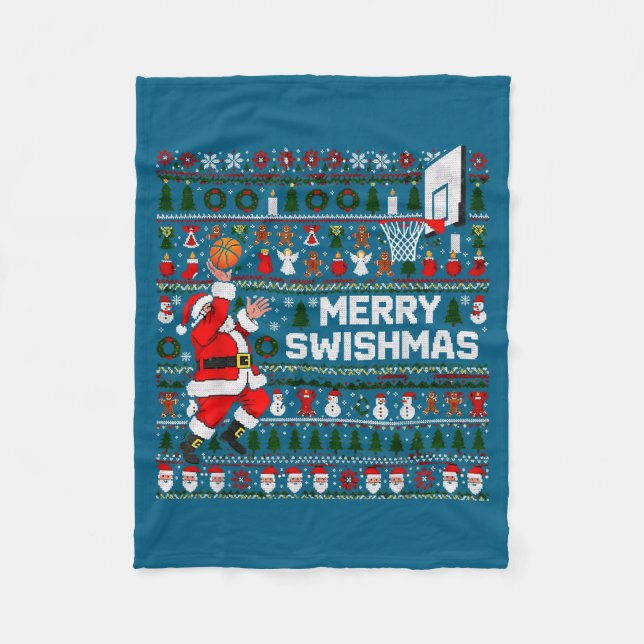 Couverture Polaire Merry Swishmas Santa Basketball Ugly Sweater Style (Devant)
