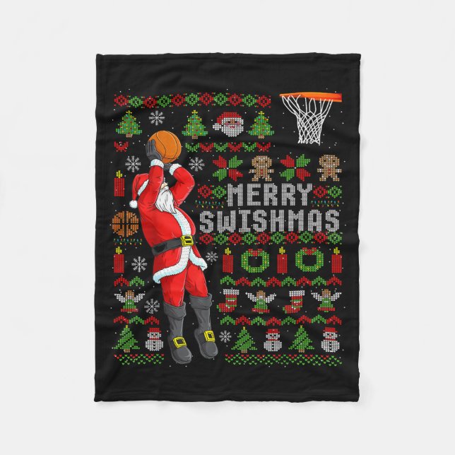 Couverture Polaire Merry Swishmas Ugly Christmas Basketball Christmas (Devant)