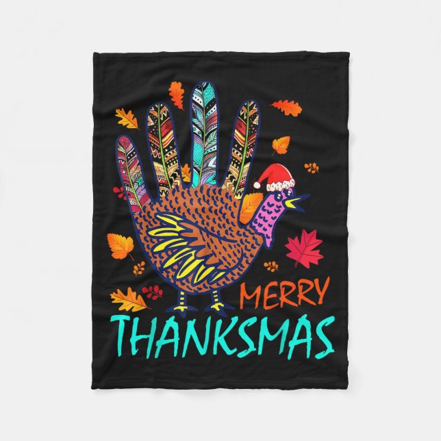 Couverture Polaire Merry Thanksmas Happy Thanksgiving Christmas Turke (Devant)