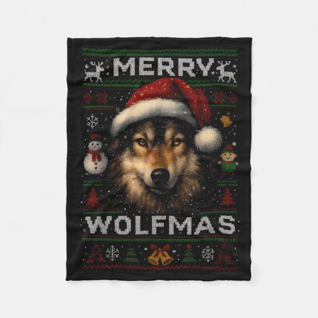 Couverture Polaire Merry Wolfmas Merry Christmas Wolf Ugly Sweater Fu (Devant)