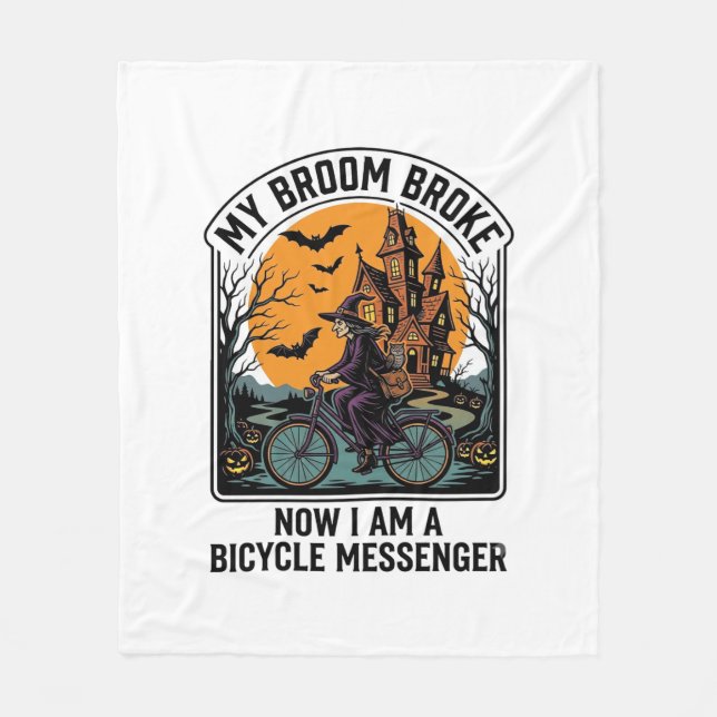 Couverture Polaire Messager de vélo Halloween drôle balai de sorcière (Devant)