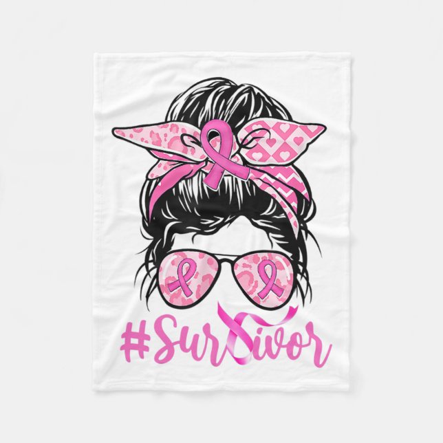 Couverture Polaire Messy Bun rose Ruban Leopard Cancer du sein guerri (Devant)