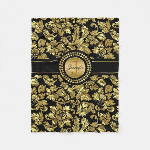 Couverture Polaire Métallo noir & or Vintage Damas Monogramme